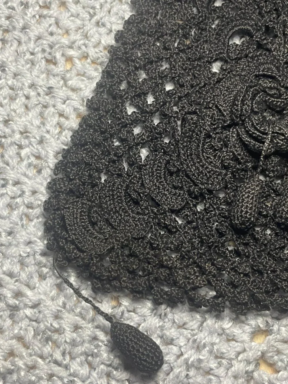 Victorian Black Crochet Lace Mourning Bag / Purse plus | Key chain holder